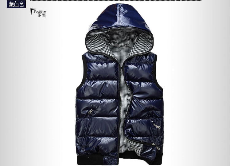 New Fall-Big lovers thermal glossy reversible wadded jacket vest cotton-padded vest with a hood