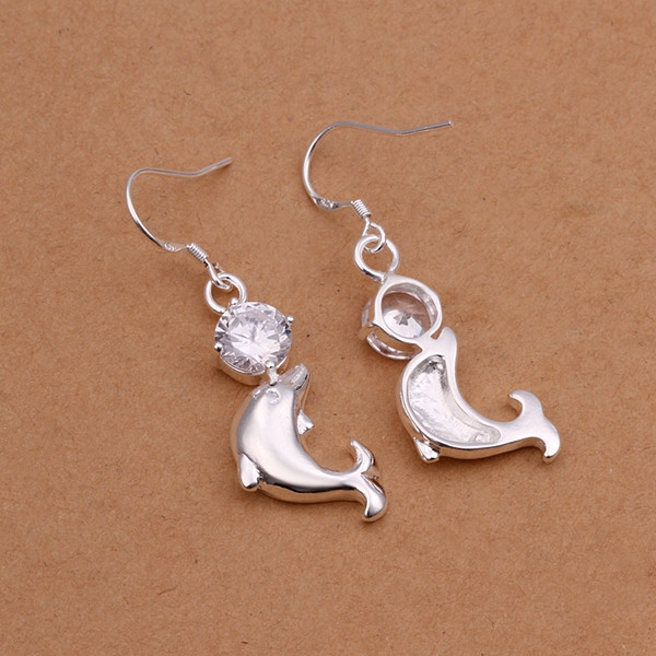 Brand new sterling silver plate Dolphin earrings insets DFMSE270,women's 925 silver Dangle Chandelier earrings 10 pairs a lot factory direct