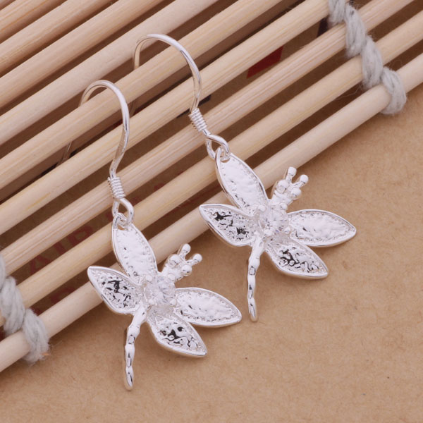 Fashion (Jewelry Manufacturer) 40 pcs a lot Dragonfly with diamond earrings 925 sterling silver jewelry factory price Fashion Shine Earring