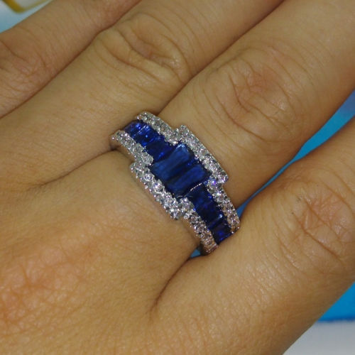 Luxury Size 9/10/11 Brand Jewelry 10kt white gold filled Blue Sapphire Gemstones Men Wedding Ring patty gift with box