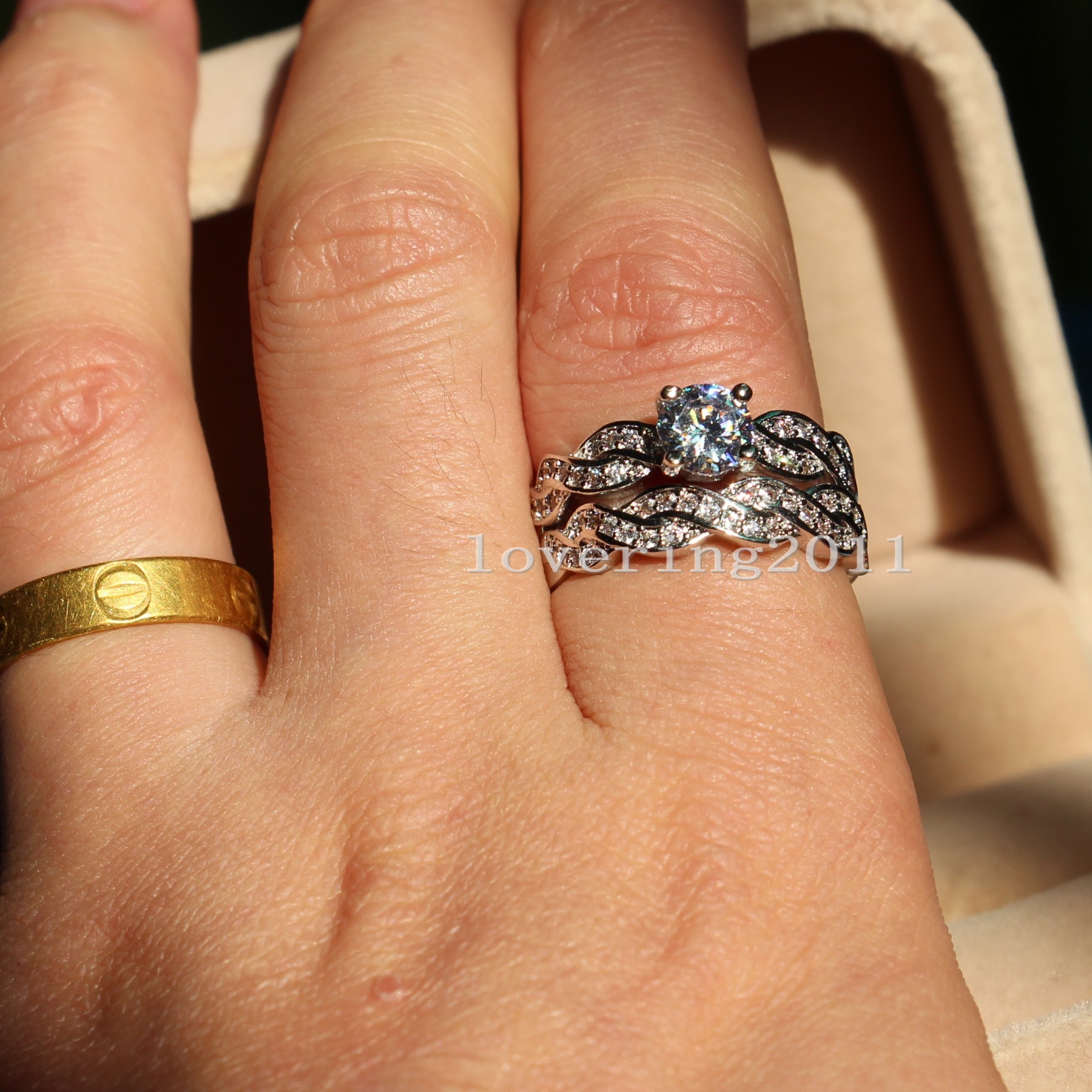 Round Cut CZ Engagement Ring Set: 10kt White Gold Filled, Simulated Dia, Free Shipping, Size 6-10