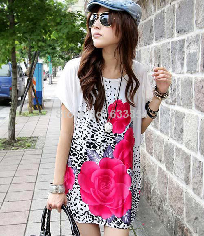 Yang New Arrival 1PC Women Short Sleeves Loose Rose Print T Shirt Blouse Zpassion