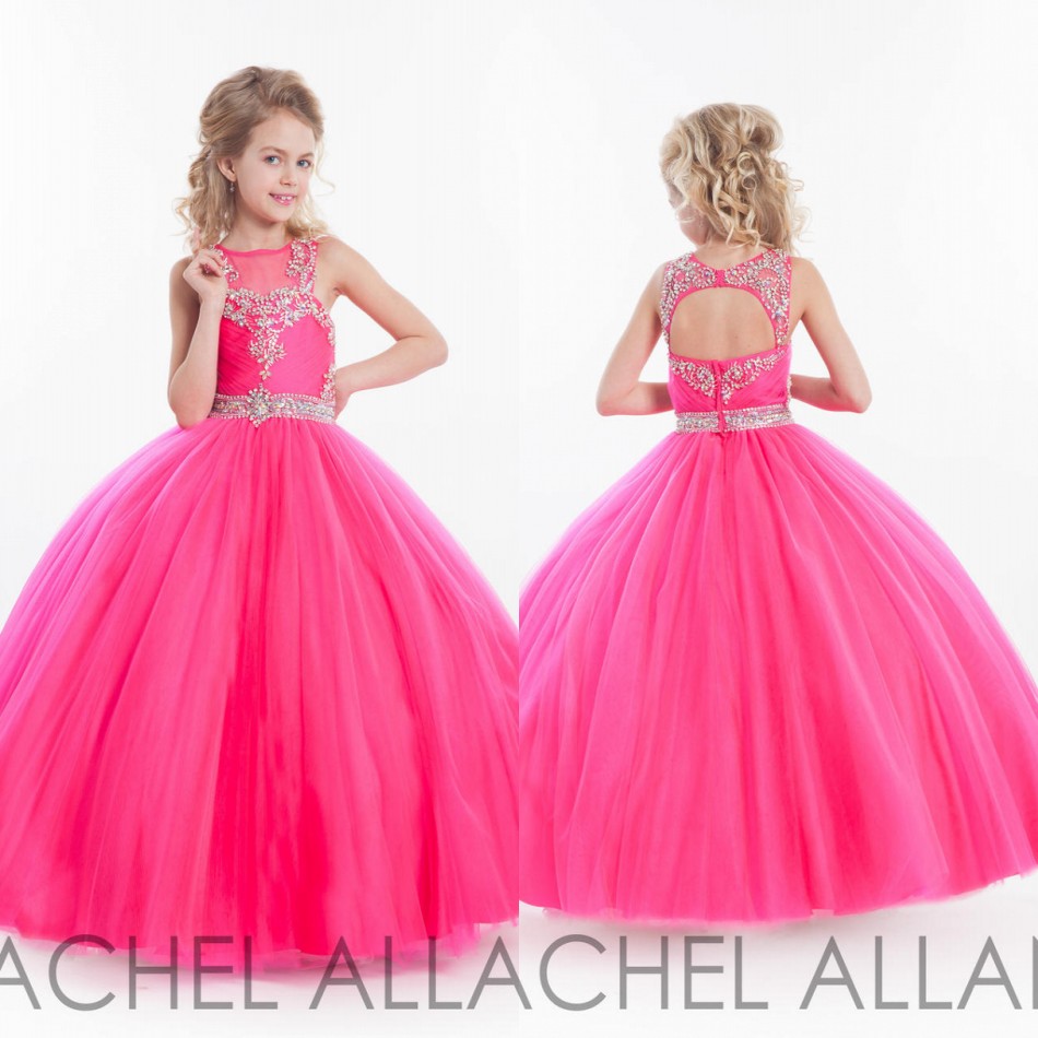 Gown Flower Ball Sheer Jewel Tulle Beaded Rhinestones Ruchedkey Hole Zipper Back Little Girl Pageant Dresses Formal Wear Ba0236