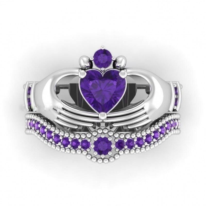 Victoria Wieck Claddagh Ring Luxury Jewelry 10KT White&Black Gold Filled CZ Diamond Women Wedding Engagement Bridal Ring Set Gift Size 5-10