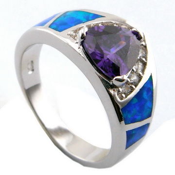blue opal rings with cz stone;fashion jewelry amethyst stone