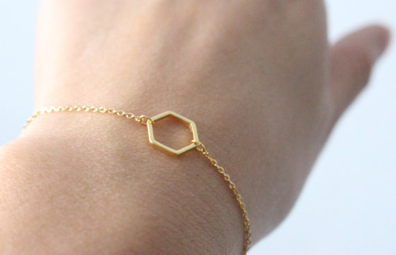 Gold Silver Simple Hollow Line Hexagon Bracelet Cut Out Open Sexangle Bracelets Geometric Jewelry for Women