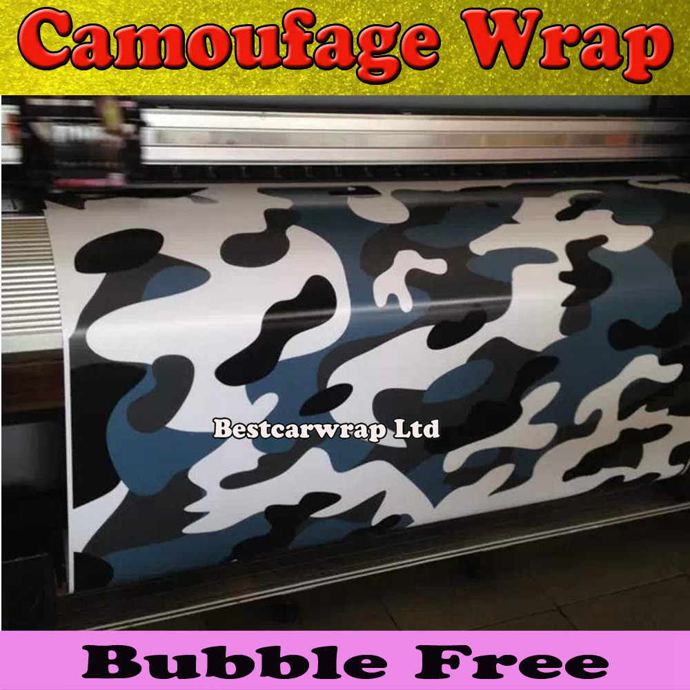 Blue White Camouflage Vinyl Car Wrap With Air Rlease Full Wrap Arctic Camo Wraps Motorcycle & Bike Wrap Cover 1.52 x 30m/Roll