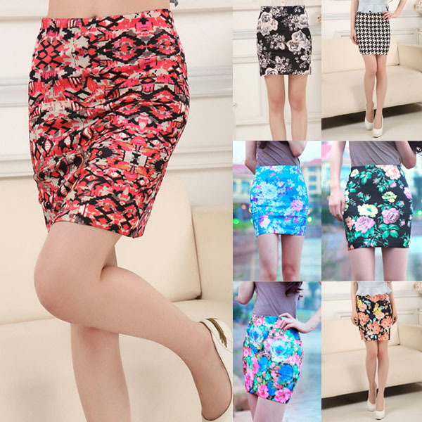 Retail Wholesale Stylish Women Skirts Stretch Plain High Waist Floral Pencil Short Cotton Modal Skirt New