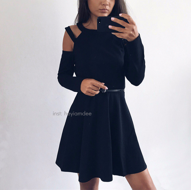 Wholesale- Rosetic Gothic Mini Dress Black Fashion Hollow Autumn Women Casual Dress Dark Street Wild Sexy Preppy A-Line Goth Mini Dresses