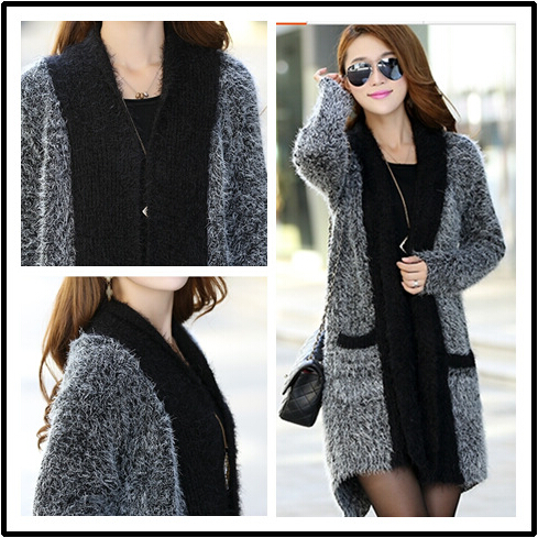 2015 Fashion women's clothing Europe winds long shawl mohair knit sweater cardigan Autumn winter KNIT outerwear