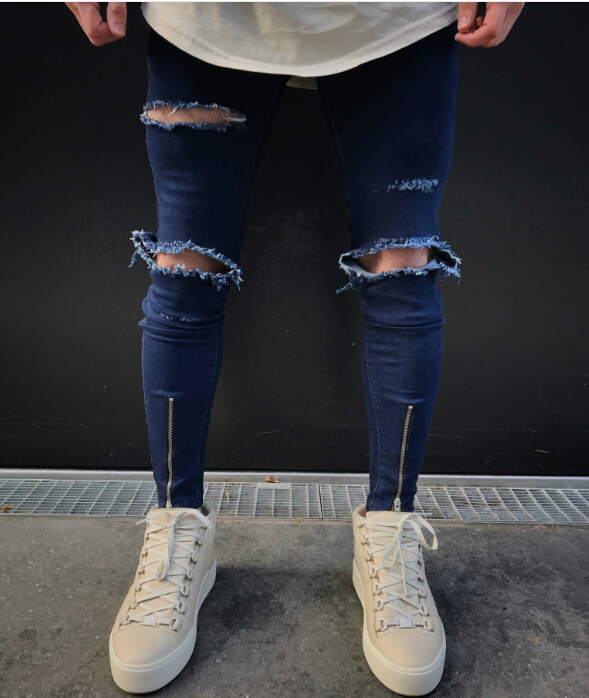 Mens Jeans European Style US Street Wear Clothing Male Holes Slim Fit Jeans Leg Zippers Design Long Pencil Pants, Blue 1830
Mens Jeans European Style US Street Wear Clothing Male Holes Slim Fit Jeans Leg Zippers Design Long Pencil Pants, Blue 1830