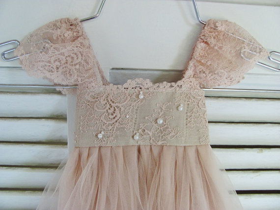 RUE DEL SOL blush flower girl dress French lace and silk tulle dress for baby girl blush princess dress blush tutu