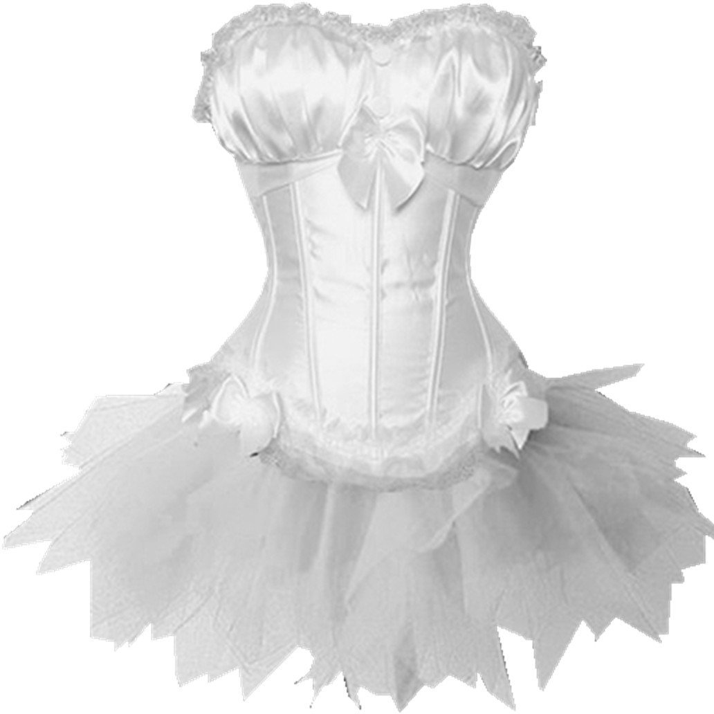 Classic Women's Shapers Ribbon Lace Overbust Corset Busiters with Layered Mini Skirt Tutu Dress Set DIY Halloween Christmas Night Out Club Wearin