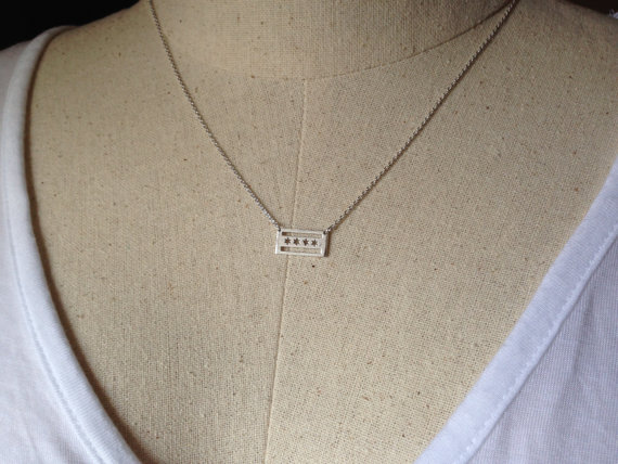 10PCS- N040 Gold Silver Simple Chicago Flag Necklace American USA City Flag Necklaces United States US State City Necklace Stars Necklaces