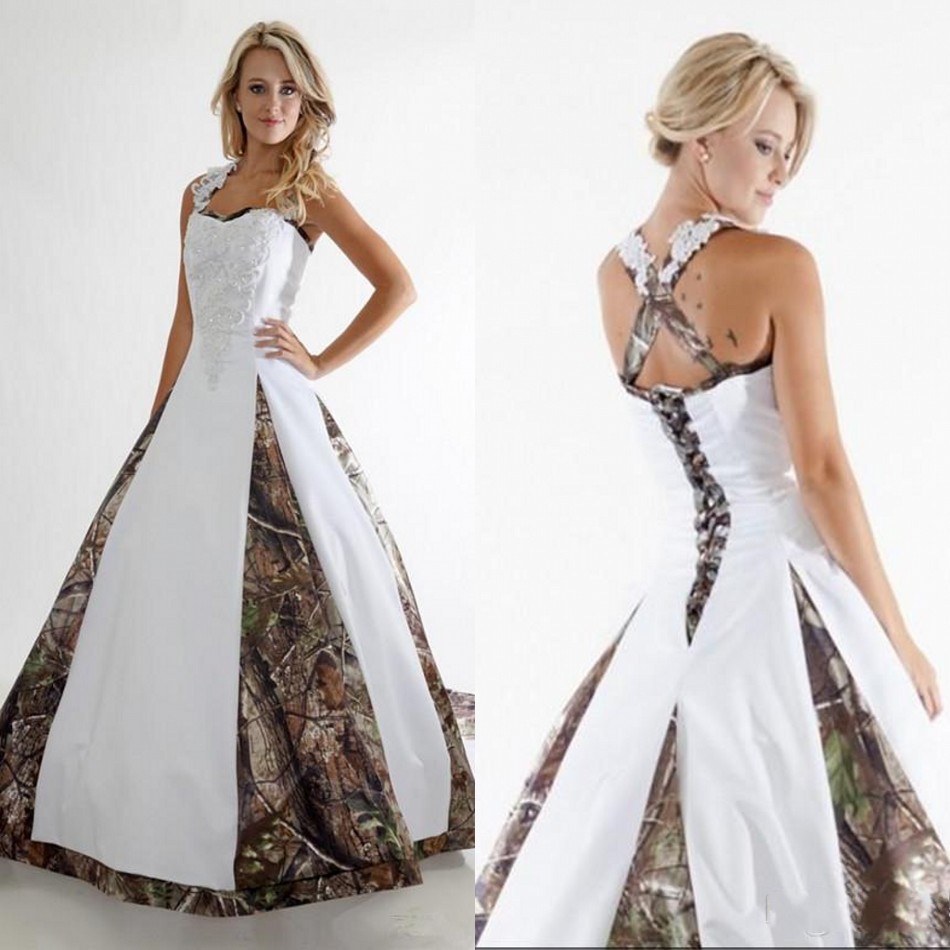 New Camo A Line Wedding Dresses Halter Lace Appliqued Ruffles Court Train Outdoor Wedding Bridal Gowns With Lace-up Back BA1737, Silver
New Camo A Line Wedding Dresses Halter Lace Appliqued Ruffles Court Train Outdoor Wedding Bridal Gowns With Lace-up Back BA1737, Silver
