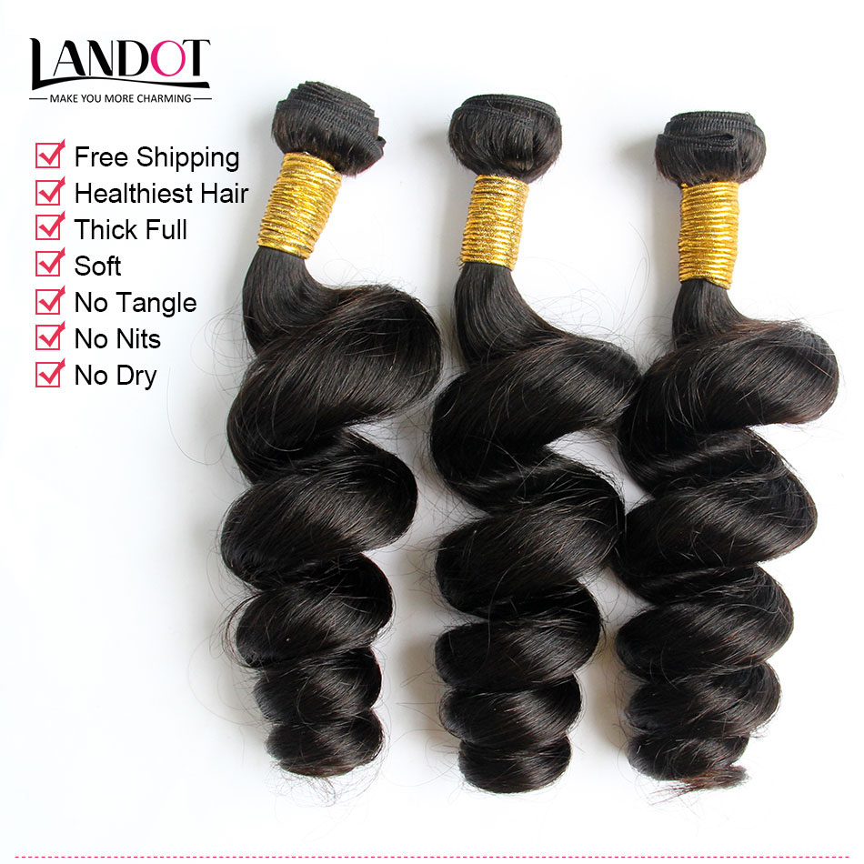 3 Bundles Filipino Loose Wave Virgin Hair Weaves With Closure Unprocessed Loose Deep Curly Human Hair And Top Lace Closures Free/Middle Part
