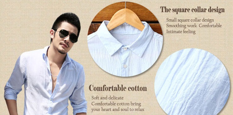 Wholesale-Quick Drying Men's Casual Chambray Shirts Summer Beach Style Outdoor Jacket Cotton Long Sleeve Brands Autumn Sale!