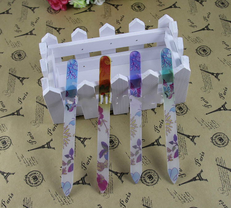 WHOLESALE 20PCS PRINTING FLOWER GLASS NAIL FILES CRYSTAL NAIL BUFFER NAIL CARE 5.5" /14CM-FREE SHIPPING