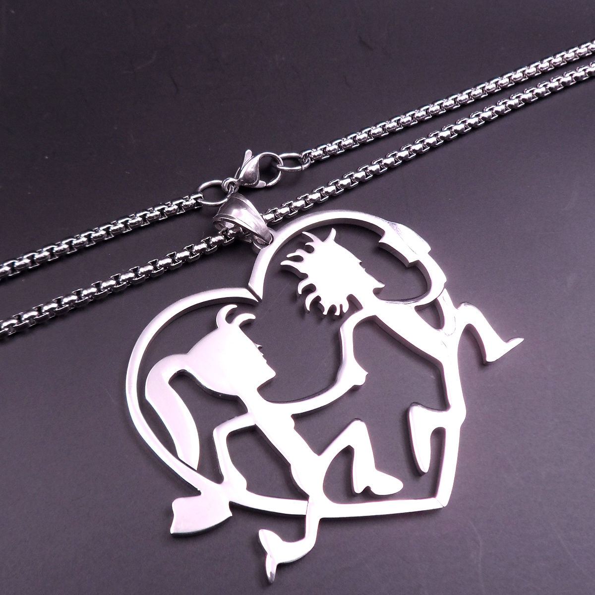 silver ICP Jewelry large Stainless Steel craziness Hatchetman Hatchet women Juggalette Heart Pendant with 3mm 30 inch box chain Necklace