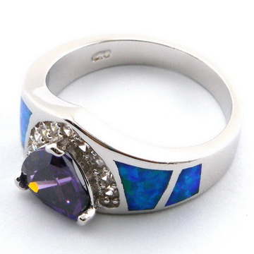 blue opal rings with cz stone;fashion jewelry amethyst stone