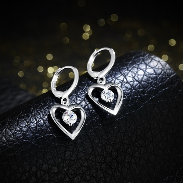 Brand new sterling silver plated Heart-shaped earrings inlaid stone SE626 women's 925 silver Dangle Chandelier wedding gemstone earrings