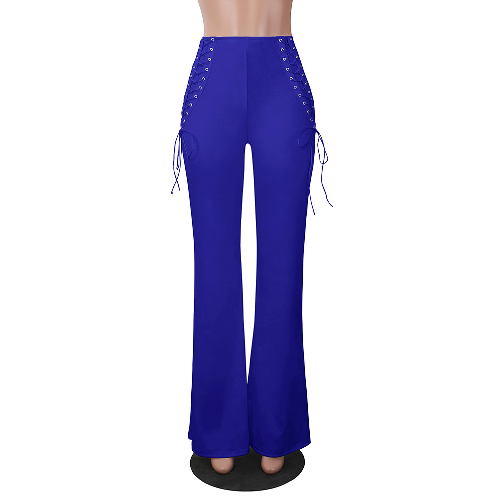 HAOYUAN Wide Leg Pants Autumn 2017 Women Palazzo High Waist Lace Up Cross Bandage OL Career Long Pants White Red Casual Trousers q1110