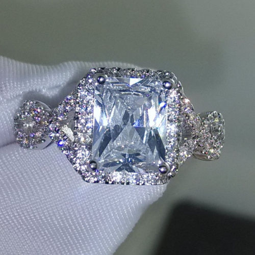 Retro Size 5-10 Jewelry 925 silver filld Topaz Princess cut Cross wedding Ring gift