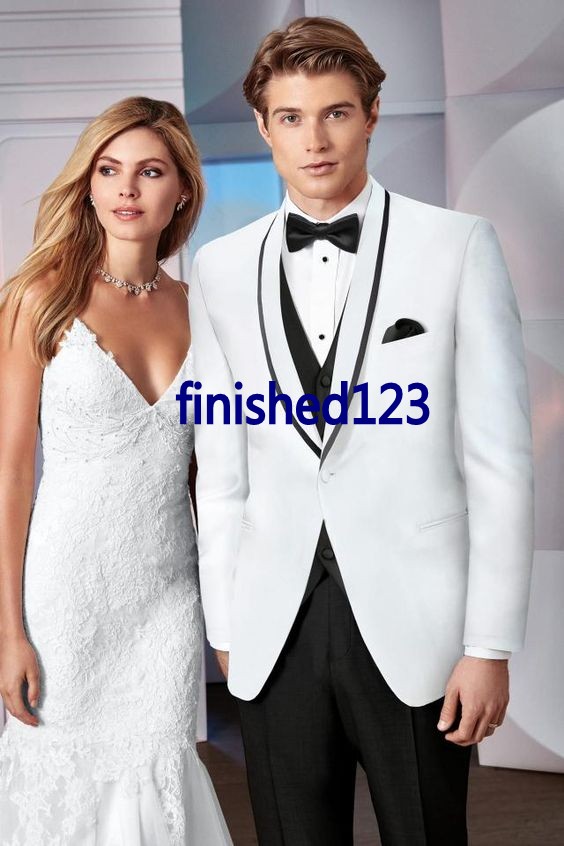 New Design One Button White Groom Tuxedos Groomsmen Best Man Suits Mens Wedding Blazer Suits (Jacket+Pants+Vest+Tie) NO:631