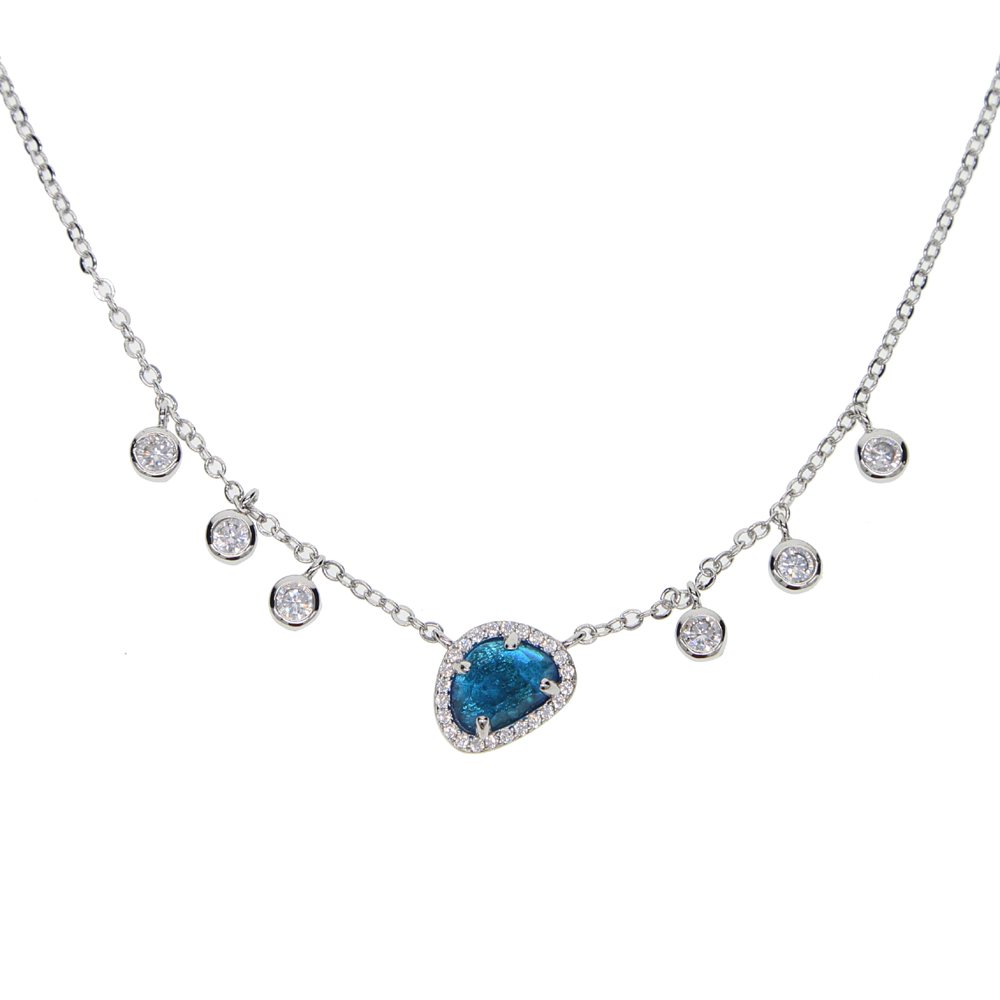 fashion jewelry chrimstams gift uneven gemstone blue white stone cz drop choker statement elegant women jewelry necklace