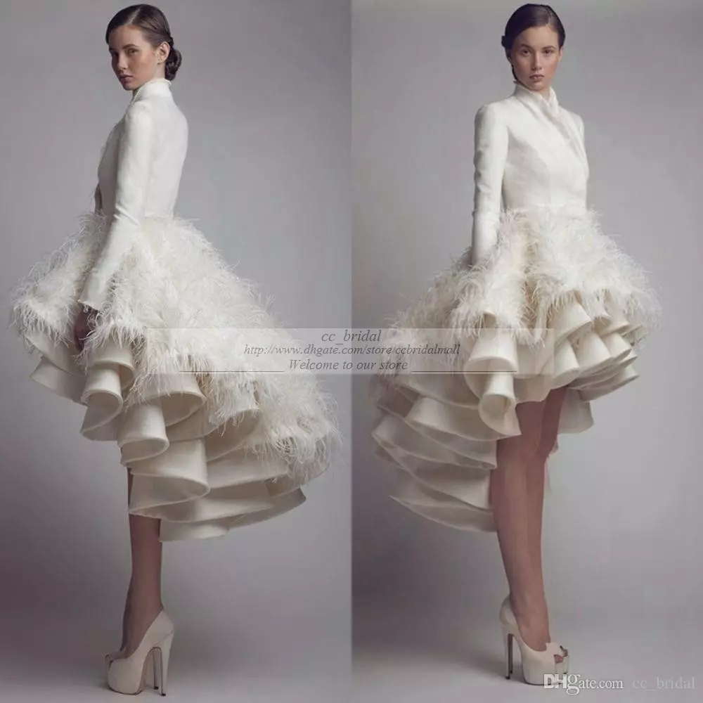 Designer Krikor Jabotian A Line Wedding Dresses High Collar Ruffle Feather High Low Bridal Gowns Satin Long Sleeve Plus Size Wedding Dress, Ivory
Designer Krikor Jabotian A Line Wedding Dresses High Collar Ruffle Feather High Low Bridal Gowns Satin Long Sleeve Plus Size Wedding Dress, Ivory