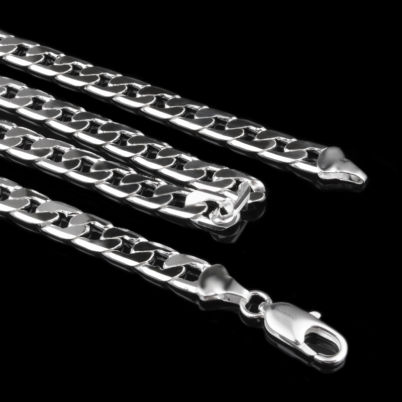 Hot 925 Sterling Silver plated 7mm 16'' 18'' 20" 22'' 24'' Flat Chain Necklace Mens Necklace Christmas Gi