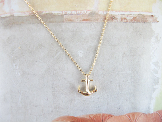 30PCS- N049 Gold Silver Tiny Boat Anchor Necklace Sideways Mens Navy Nautical Anchor Necklaces Boat Hooks Necklace for Women