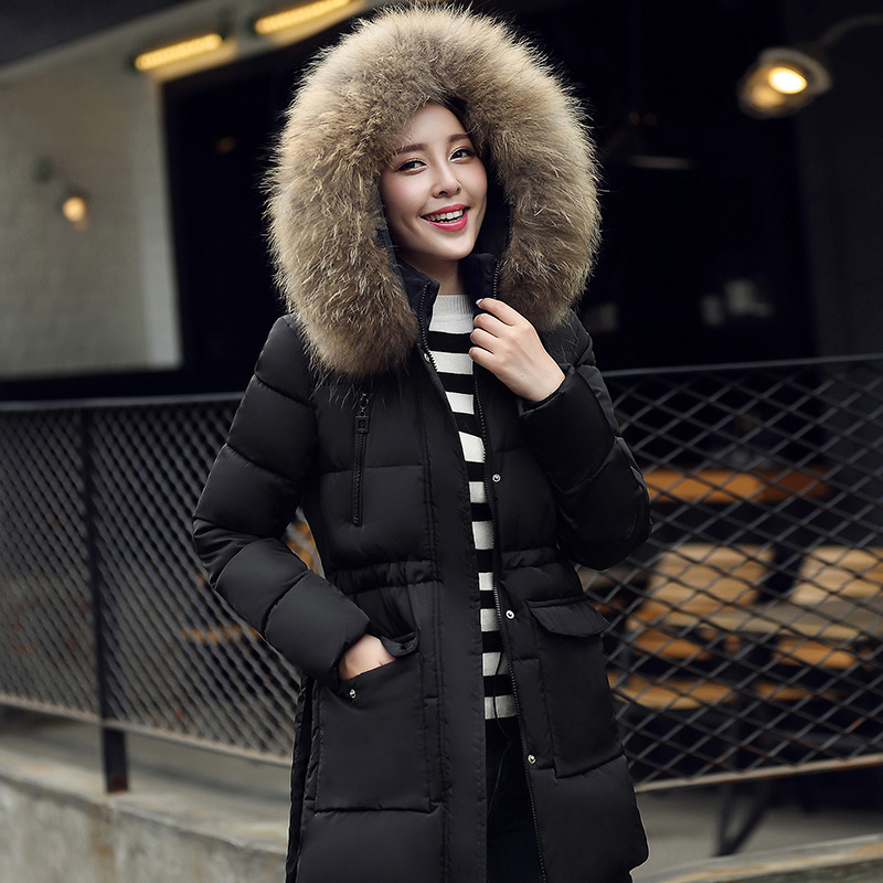 2017 high quality Fur collar hooded warm thicken women winter jacket coat solid cotton padded womens parka outerwear for women q171118
