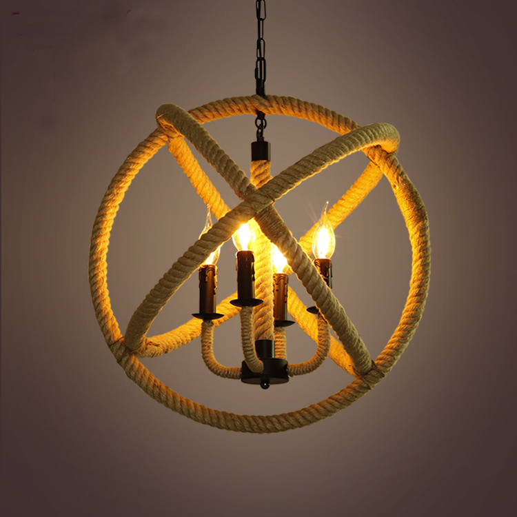 Loft Style Nordic Retro Hanglamp Creative Pastoral Clothing Store Coffee Hall Rope Chandelier Vintage Industrial Lighting