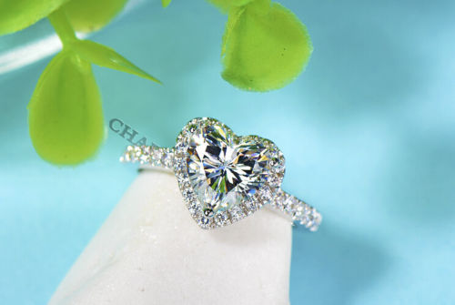 heart cut Size 5/6/7/8/9/10 jewelry sterling sier Filled white Topaz Gem women Wedding Lovers Ring gift with box