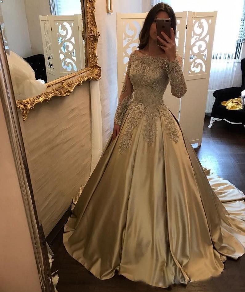 2019 Gold Ball Gown Quinceanera Dresses Bateau Neck Off Shoulder Long Sleeves Appliques Beaded Satin Prom Dresses Sweet 16 Dresses, Yellow
2019 Gold Ball Gown Quinceanera Dresses Bateau Neck Off Shoulder Long Sleeves Appliques Beaded Satin Prom Dresses Sweet 16 Dresses, Yellow