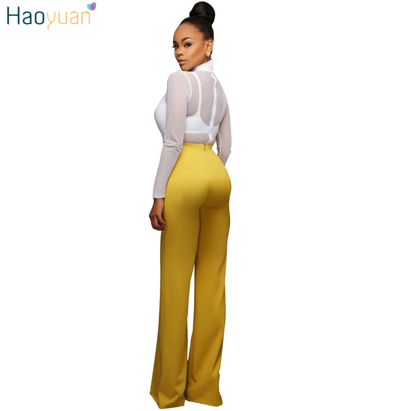 HAOYUAN Casual Loose Palazzo Pants 2017 Women Clothes High Waist Trousers Long Culottes Blue Black White Stretch Wide Leg Pants q1110