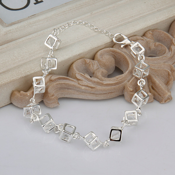 Hot sale 925 silver Whitehead checkered Bracelet DFMCH241, Brand new fashion sterling silver plate Chain link gemstone bracelets high grade