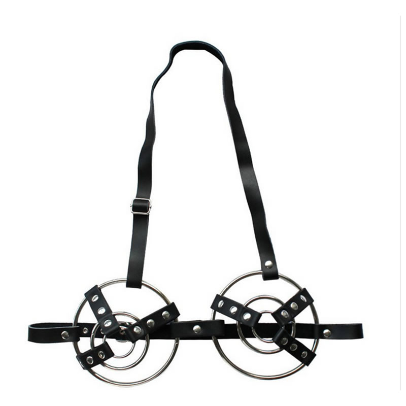Nouveau Design Sexy Sein Bondage Gear En Cuir Harnais Soutien-Gorge Réglable Noir Métal Style Style BDSM Fétiche Sex Toy Costume B0402016