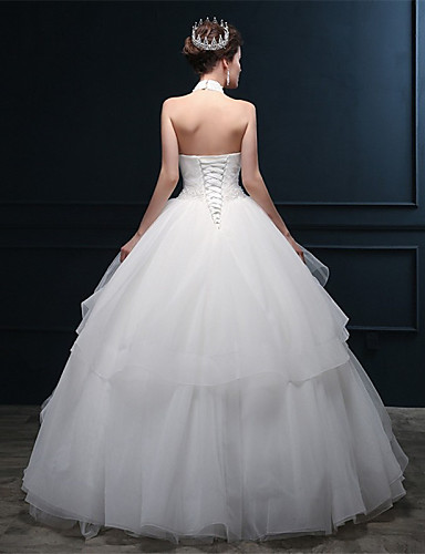 2025 Wedding Dresses New Hot Fashion Free Shipping Elegant Ball Gown Ivory Floor-length Appliques Beads Halter Tulle Bride Gowns