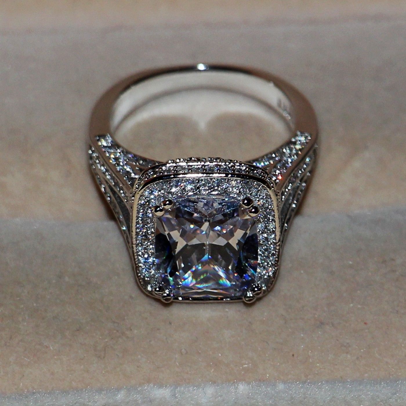 Size 5-11 Luxury Jewelry 8CT Big Stone White sapphire 14kt white gold filled GF Simulated Diamond Wedding Engagement Band Ring lovers gift