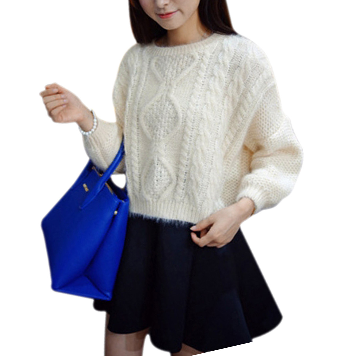 Short Knitted Sweater 2015 Autumn Women Knitwear Hem Side Open Pullover Tops Ladies O Neck Casual Loose Long Bat Sleeve Sweaters FG1511