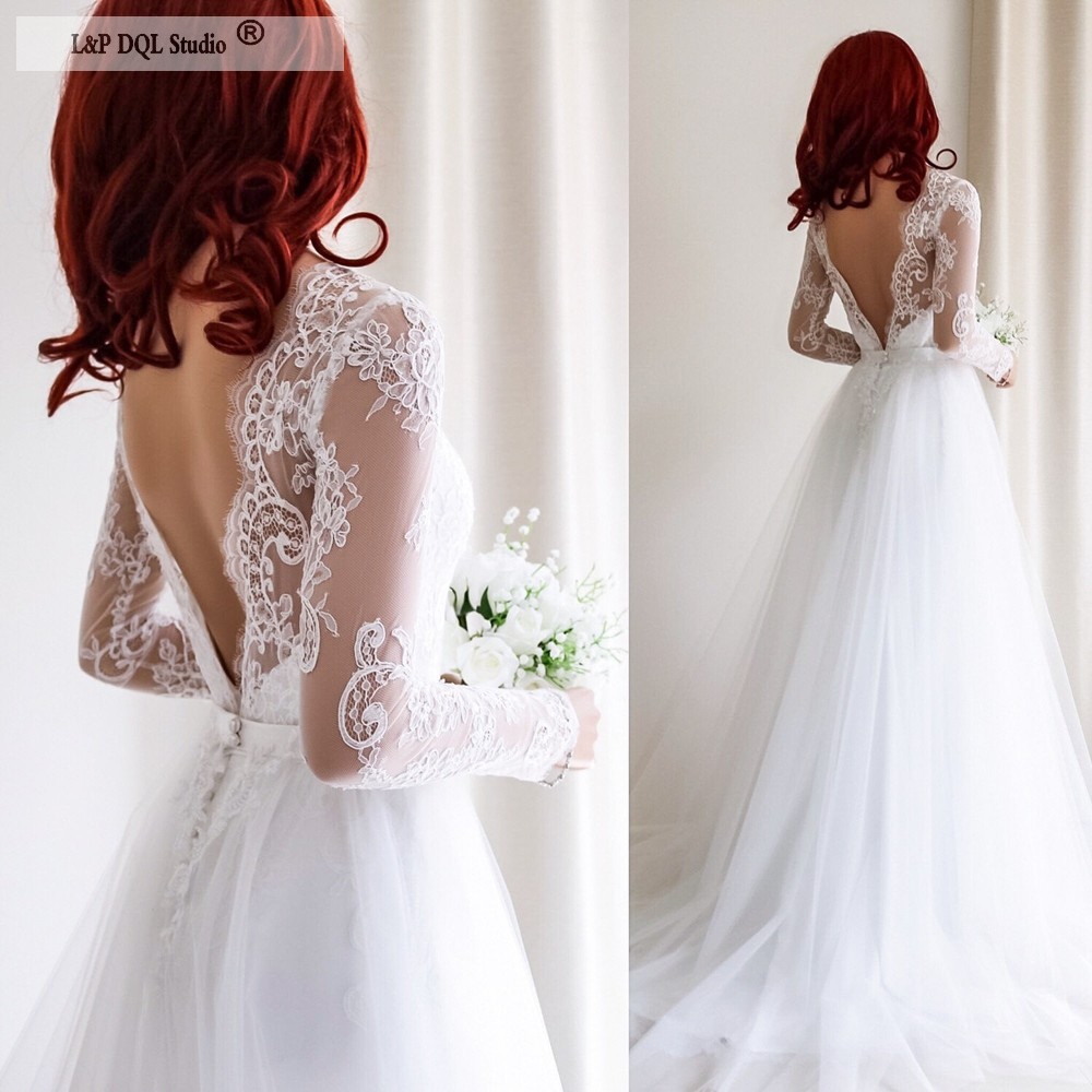 Lace Long Sleeves Wedding Dresses Backless Pleats Tulle Sweep Train Bridal Gowns vestido de novia Plus Size Wedding Dresses, White
Lace Long Sleeves Wedding Dresses Backless Pleats Tulle Sweep Train Bridal Gowns vestido de novia Plus Size Wedding Dresses, White