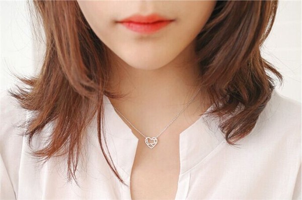 10PCS Tiny Line Open Heart Necklace Cute Heart with Map Hollow Out Love Peace Sign Necklaces for Women