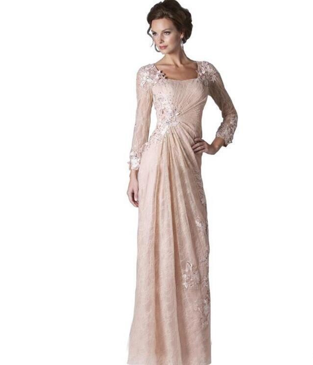 2019 Cheap Mother Of The Bride Dresses Long Sleeves Blush Pink Full Lace Crystal Beaded Flowers Plus Size Party Formal Wedding Guest Dress