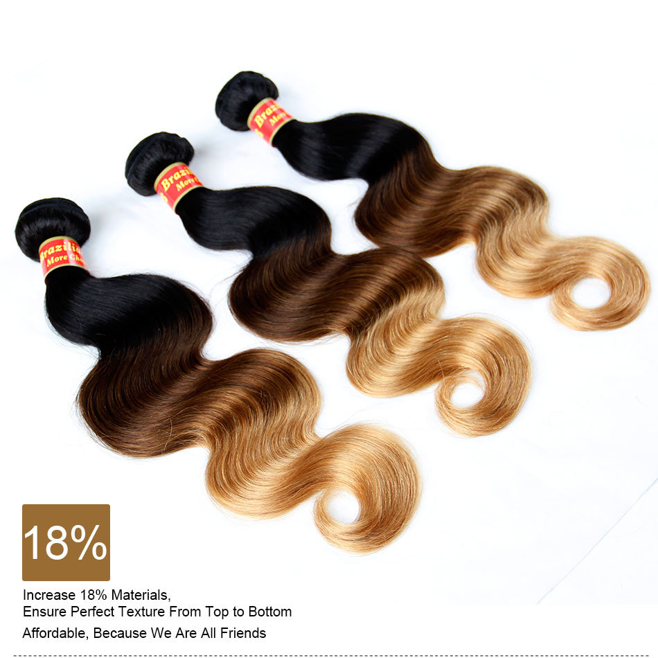 Ombre Human Hair Extensions Virgin Brazilian Peruvian Malaysian Indian Body Wave 3 Three Tone Brown Blonde 1B/4/27# Ombre Hair Weave Bundles