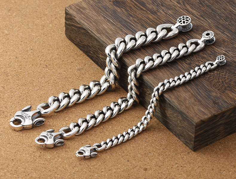 925 Sterling silver jewelry designer hand-made heavy curb links bracelet designed with unique closure clasp 3 SIZES (9MM 14MM 17MM) FOR MEN