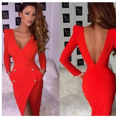Hot sale speed sell tong double-breasted deep v-neck backless irregular long sleeve skirt split tight dress, As picture show 2
Hot sale speed sell tong double-breasted deep v-neck backless irregular long sleeve skirt split tight dress, As picture show 2