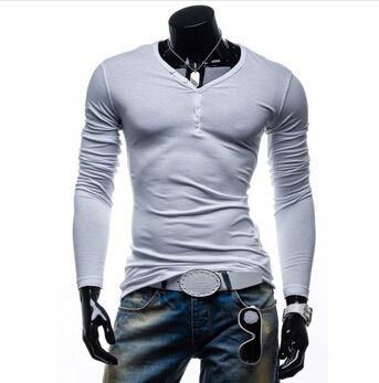 2016 New Men'S long-Sleeve Cotton T-Shirt Slim Singlet Solid Color Fashion Basic Shirt Male ZT61 M-XXL