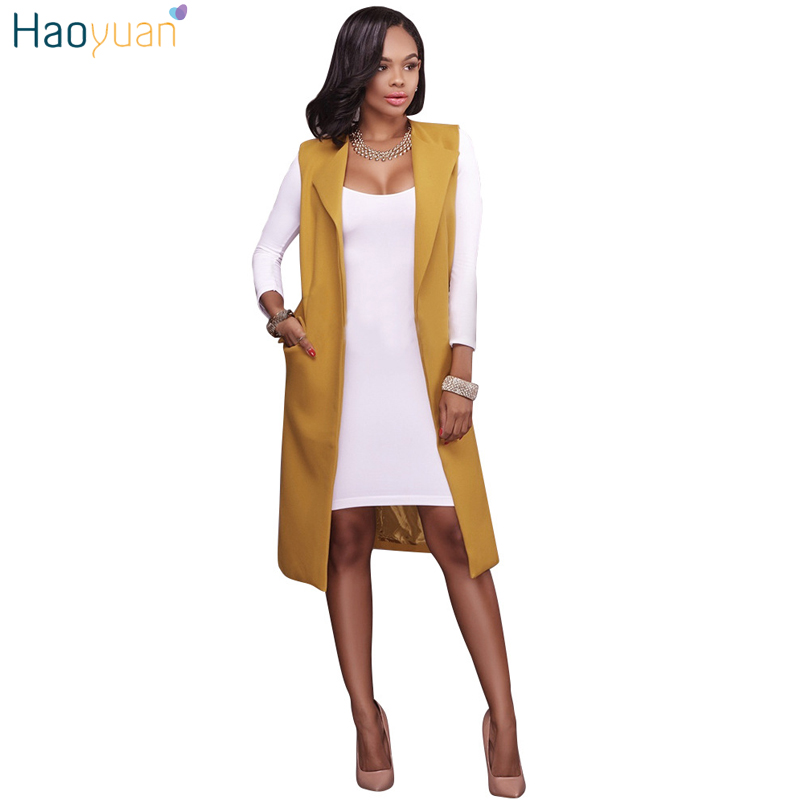 HAOYUAN Fashion ladies sleeveless long vest with pockets 2017 autumn winter jacket coat colete feminino women cardigan vests q1110